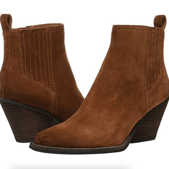 Zodiac Boots Robyn Cognac Suede Heeled Ankle Booties - Picture 1 of 10
